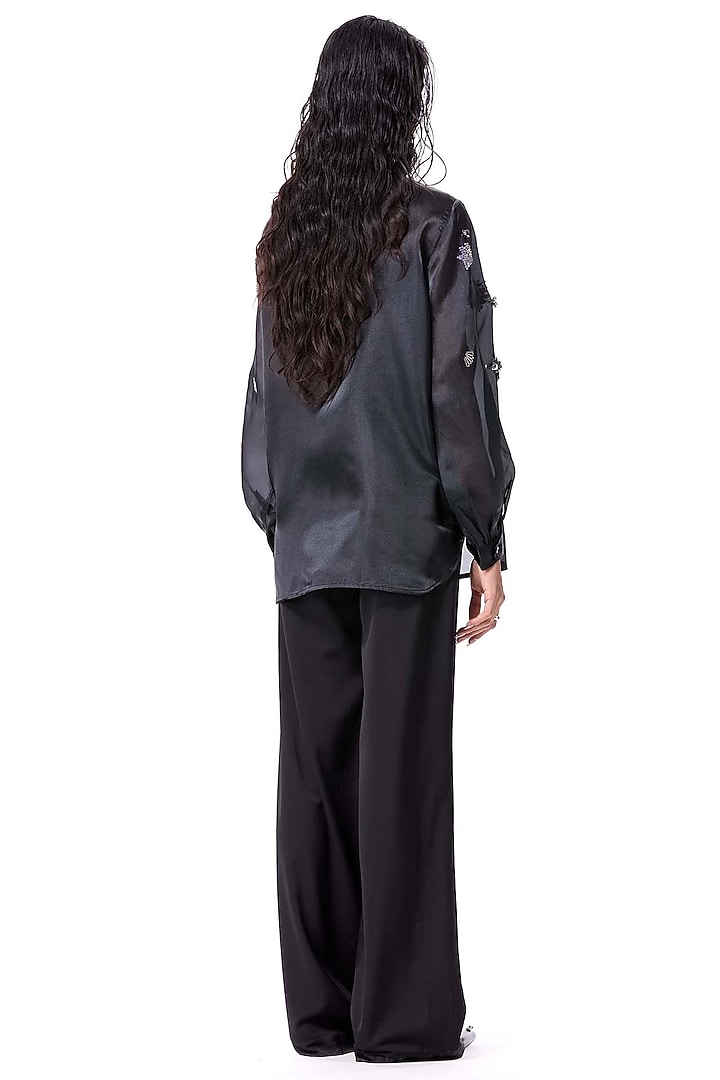 Black Polyester Embellished Shirt by Kanika Goyal at Pernia's Pop Up Shop