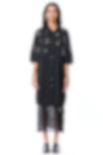 Black Cotton Embellished Shirt Vacation Dress by Kanika Goyal at Pernia's Pop Up Shop