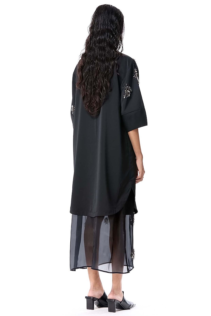 Black Cotton Embellished Shirt Vacation Dress by Kanika Goyal at Pernia's Pop Up Shop