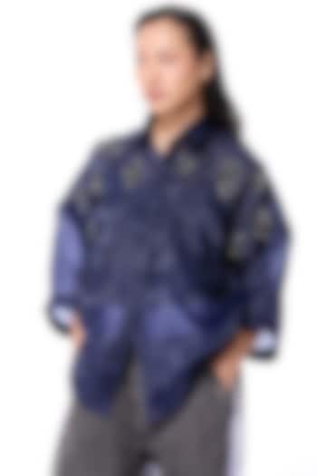 Navy Blue Polyester Embellished Shirt by Kanika Goyal at Pernia's Pop Up Shop