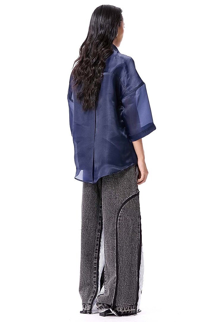Navy Blue Polyester Embellished Shirt by Kanika Goyal at Pernia's Pop Up Shop