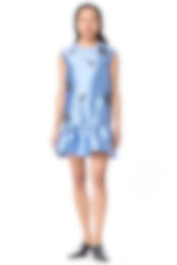 Blue Taffeta Embellished Mini Cocktail Dress by Kanika Goyal at Pernia's Pop Up Shop