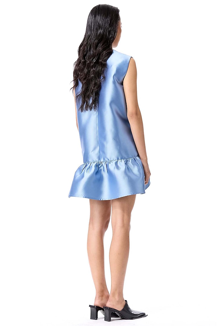 Blue Taffeta Embellished Mini Cocktail Dress by Kanika Goyal at Pernia's Pop Up Shop