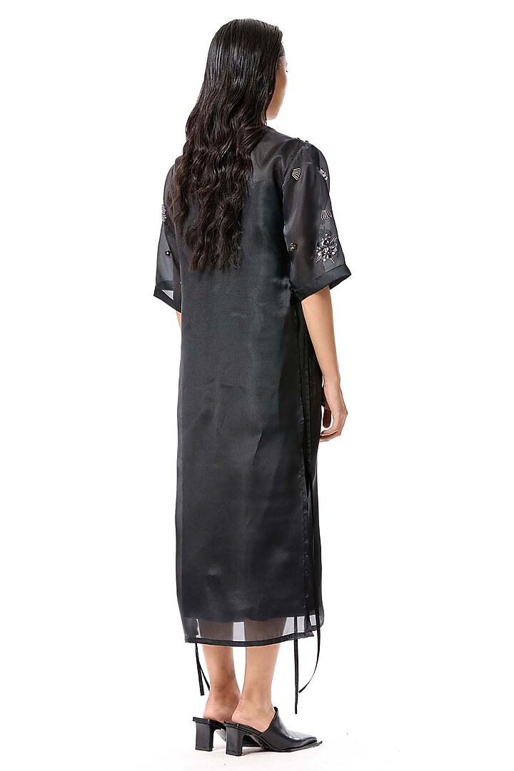 Black Polyester Embellished Midi Cocktail Dress by Kanika Goyal at Pernia's Pop Up Shop