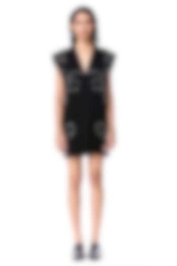 Black Polyester Embellished Mini Blazer Party Wear Dress by Kanika Goyal at Pernia's Pop Up Shop