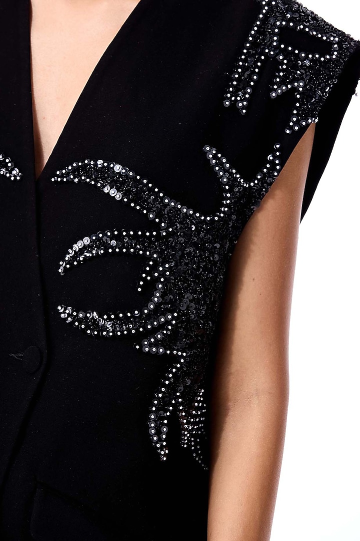Black Polyester Embellished Mini Blazer Party Wear Dress by Kanika Goyal at Pernia's Pop Up Shop