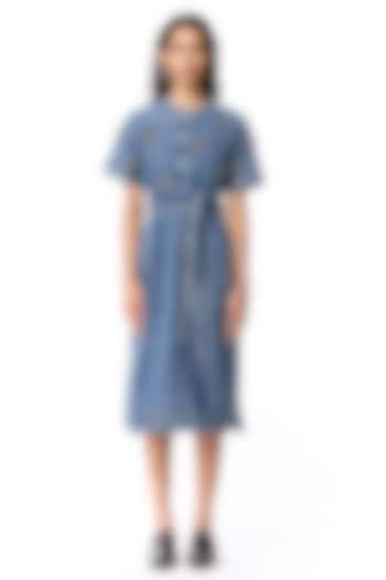 Blue Cotton Denim Midi Cocktail Dress by Kanika Goyal at Pernia's Pop Up Shop