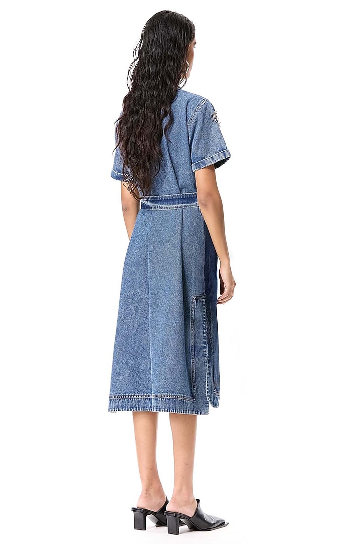 Blue Cotton Denim Midi Cocktail Dress by Kanika Goyal at Pernia's Pop Up Shop