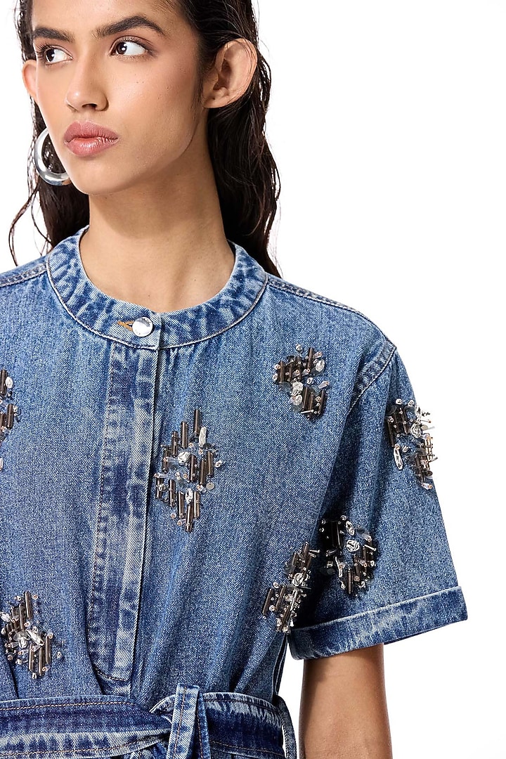Blue Cotton Denim Midi Cocktail Dress by Kanika Goyal at Pernia's Pop Up Shop