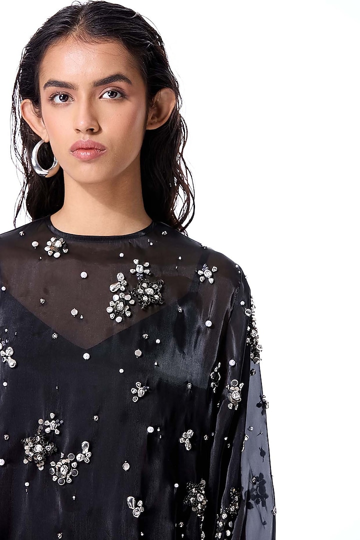 Black Polyester Hand Embellished Mini Cocktail Dress by Kanika Goyal at Pernia's Pop Up Shop