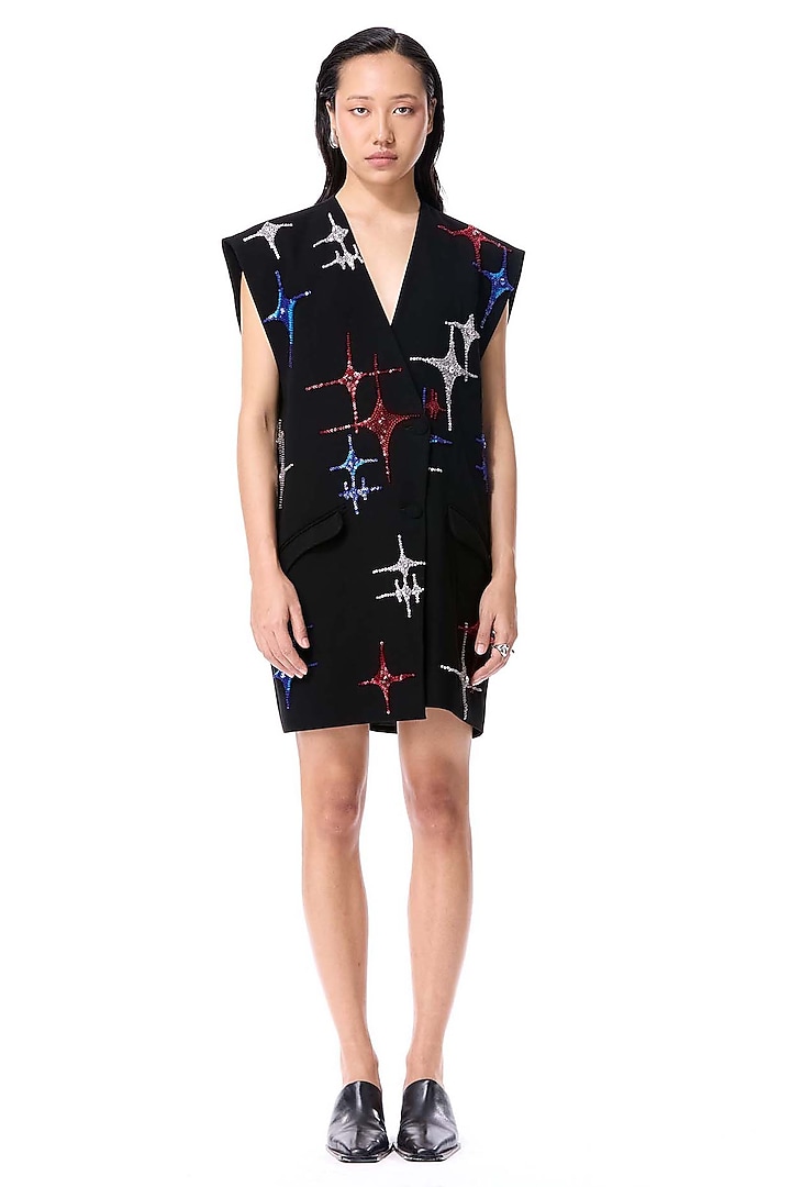 Black Polyester Embellished Mini Blazer Cocktail Dress by Kanika Goyal at Pernia's Pop Up Shop