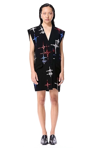 Black Polyester Embellished Mini Blazer Dress by Kanika Goyal