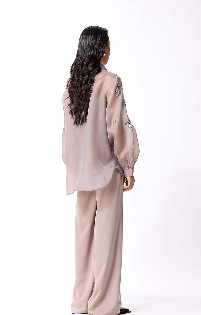 Beige Organza & Polyester Embellished Shirt by Kanika Goyal at Pernia's Pop Up Shop