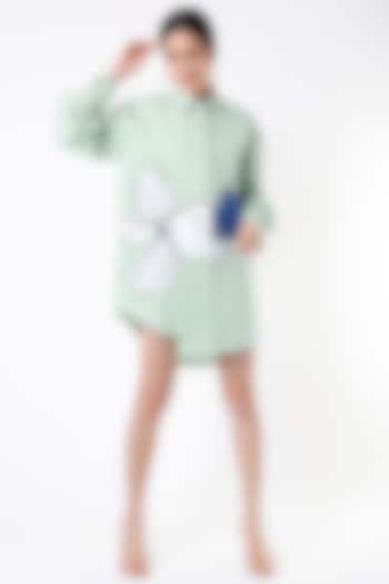 Cyan Green Cotton Vacation Shirt Dress by Kanika Goyal at Pernia's Pop Up Shop