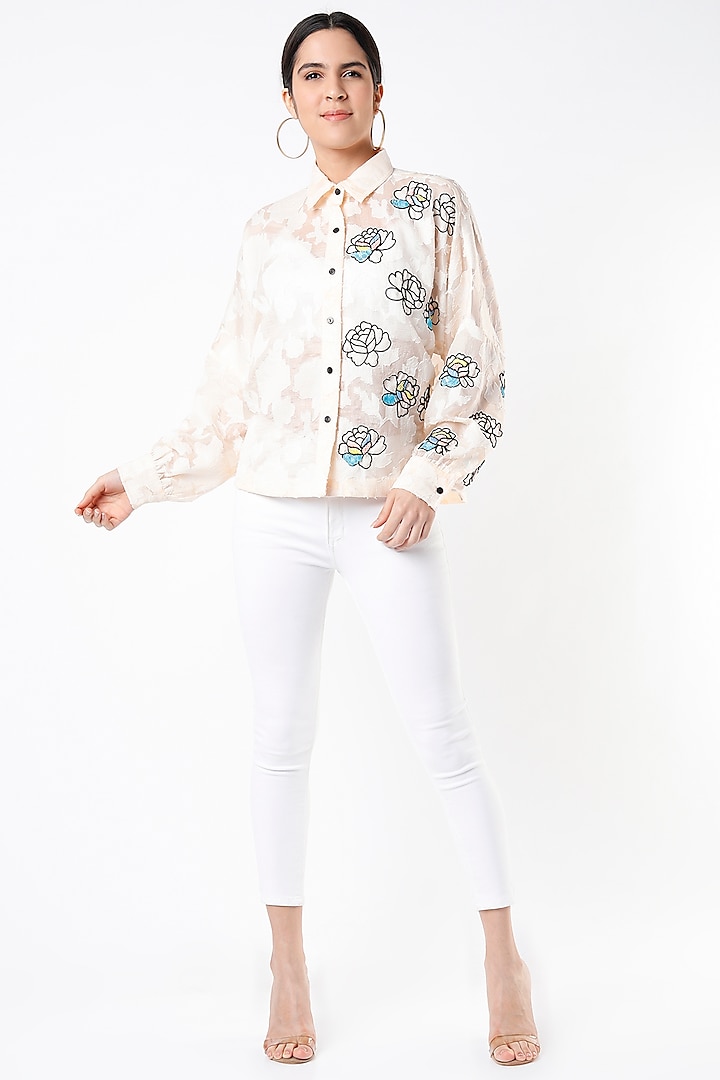 Off-White Embroidered Shirt by Kanika Goyal