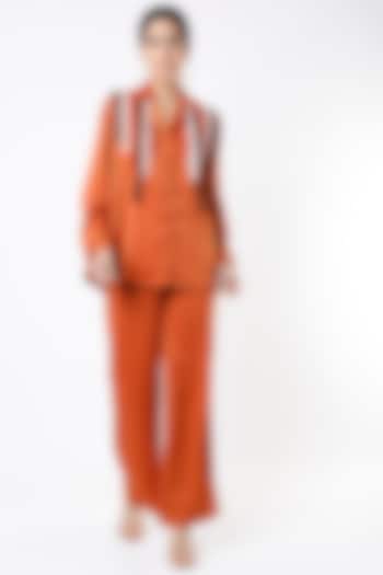 Rust Orange Polyester Co-Ord Set by Kanika Goyal