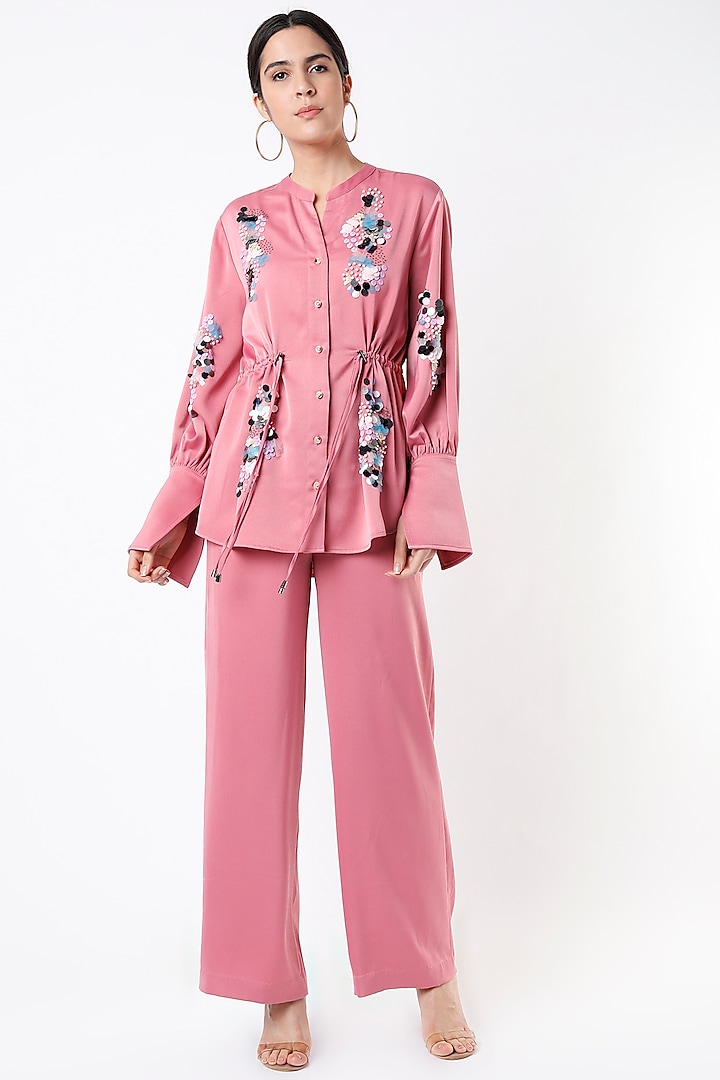 Pink Polyester Co-Ord Set by Kanika Goyal