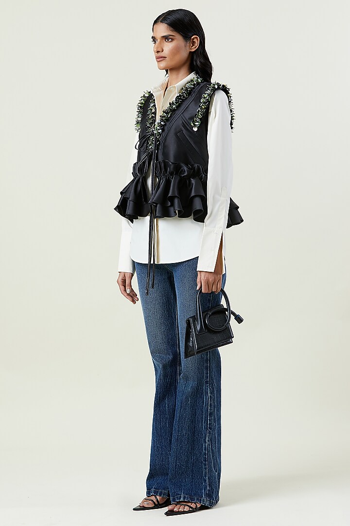 Black Polyester Gilet by Kanika Goyal at Pernia's Pop Up Shop