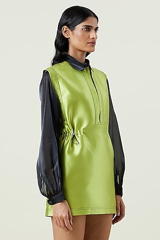 Green Taffeta Mini Dress With Shirt by Kanika Goyal