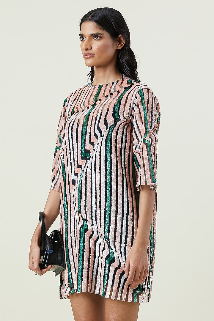 Multi-Colored Polyester Embellished Mini Party Wear Dress by Kanika Goyal at Pernia's Pop Up Shop
