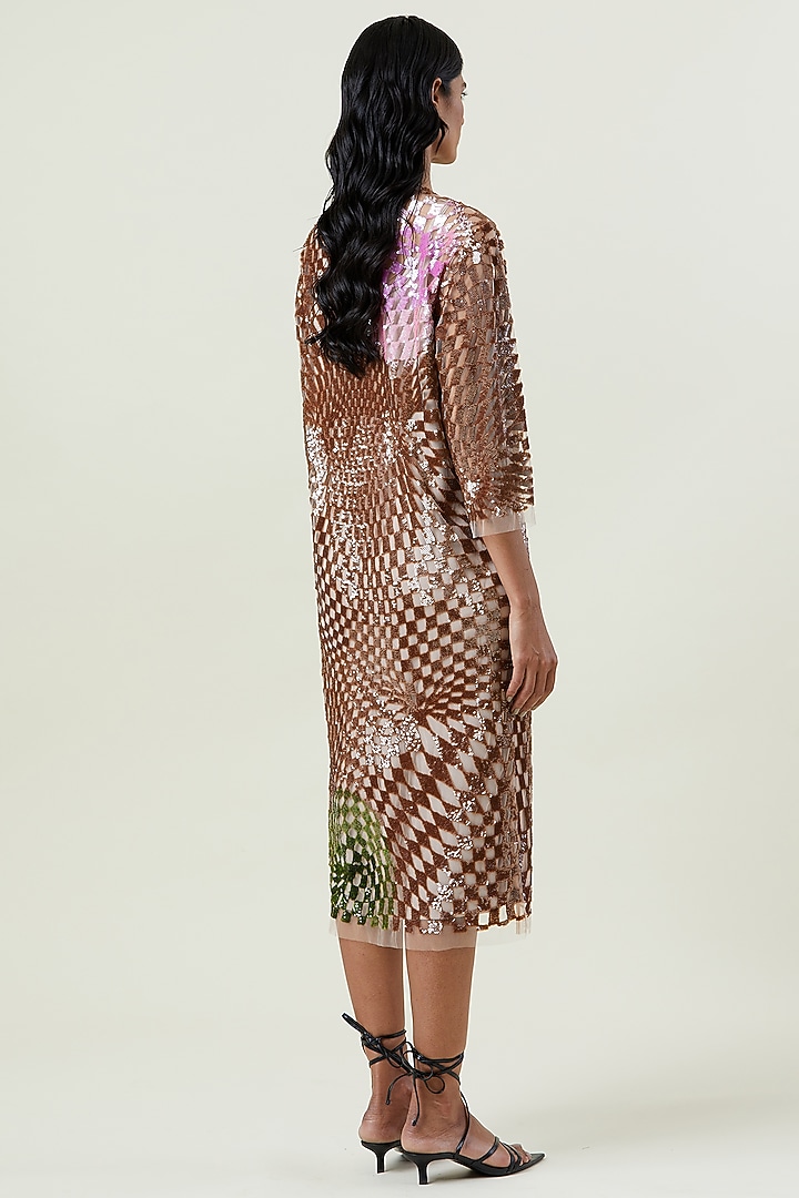 Multi-Colored Polyester Hand Embellished Midi Party Wear Dress by Kanika Goyal at Pernia's Pop Up Shop