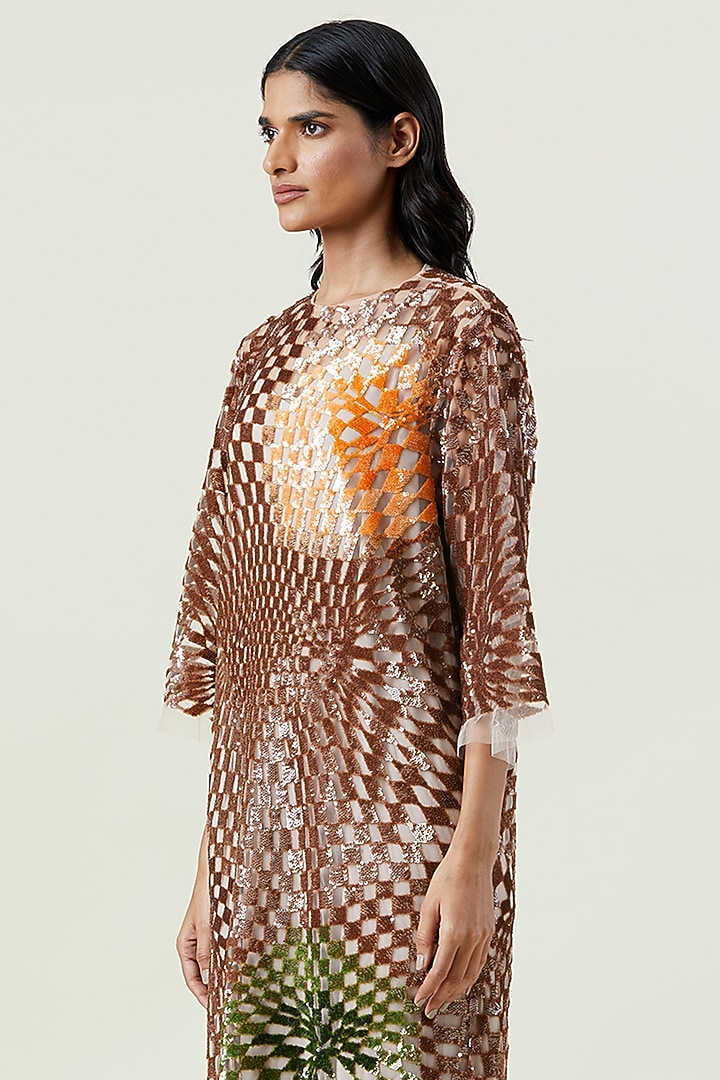 Multi-Colored Polyester Hand Embellished Midi Party Wear Dress by Kanika Goyal at Pernia's Pop Up Shop