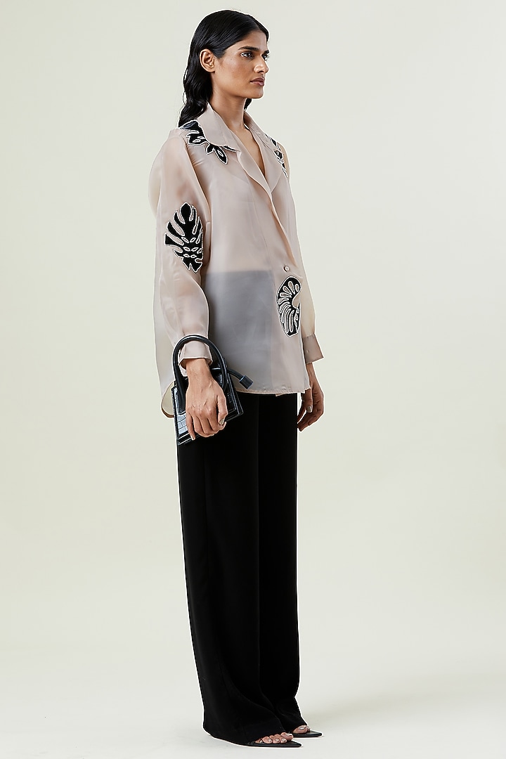 Beige Polyester Applique Shirt by Kanika Goyal at Pernia's Pop Up Shop