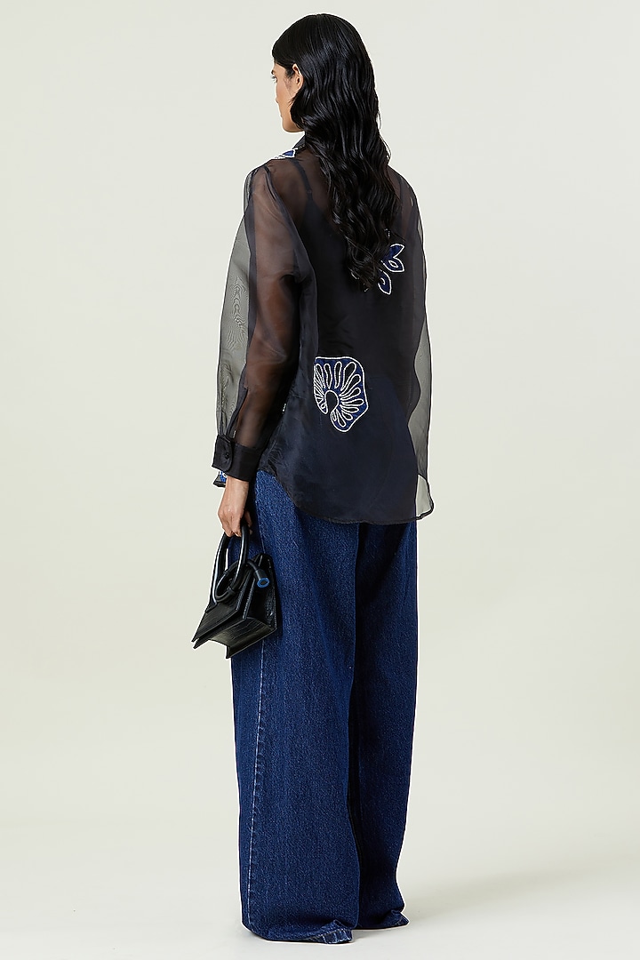 Black Polyester Applique Shirt by Kanika Goyal at Pernia's Pop Up Shop