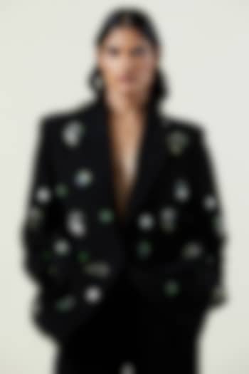 Black Polyester Hand Embellished Blazer by Kanika Goyal at Pernia's Pop Up Shop