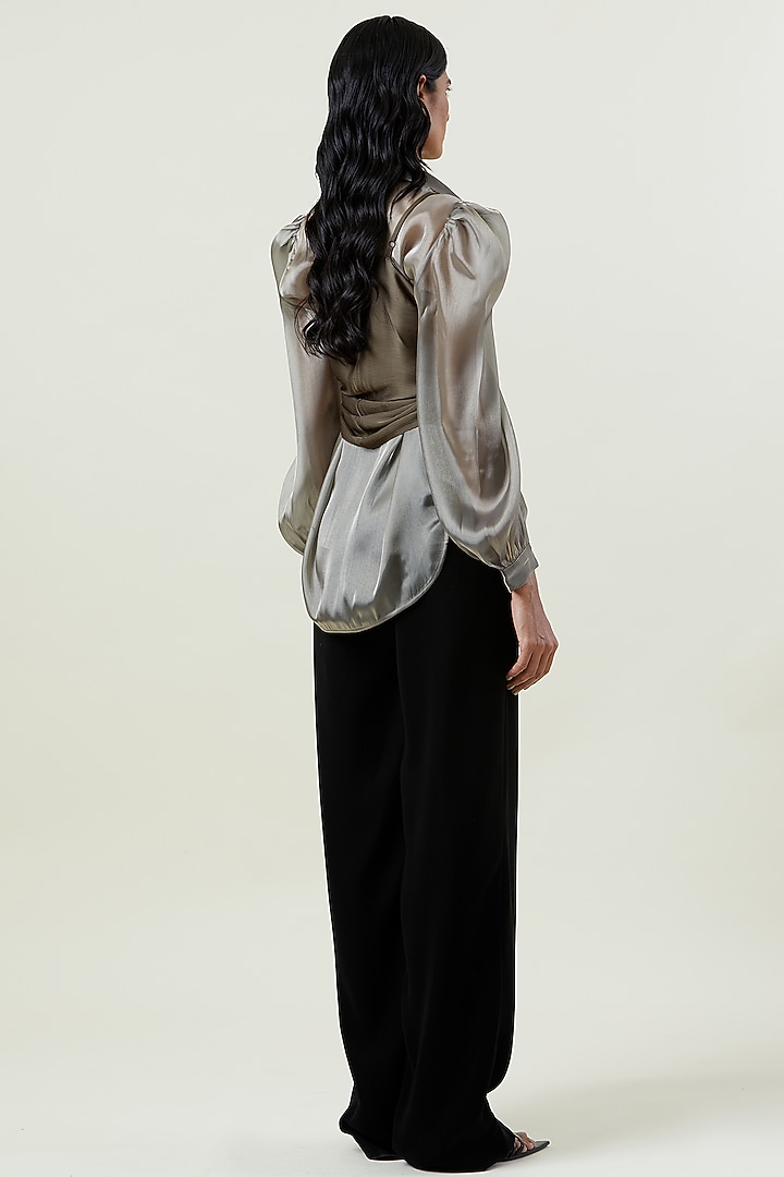 Brown Polyester & Organza Shirt by Kanika Goyal at Pernia's Pop Up Shop