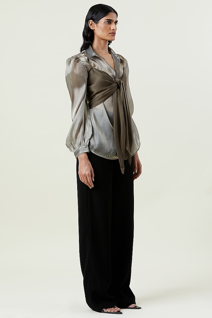 Brown Polyester & Organza Shirt by Kanika Goyal at Pernia's Pop Up Shop