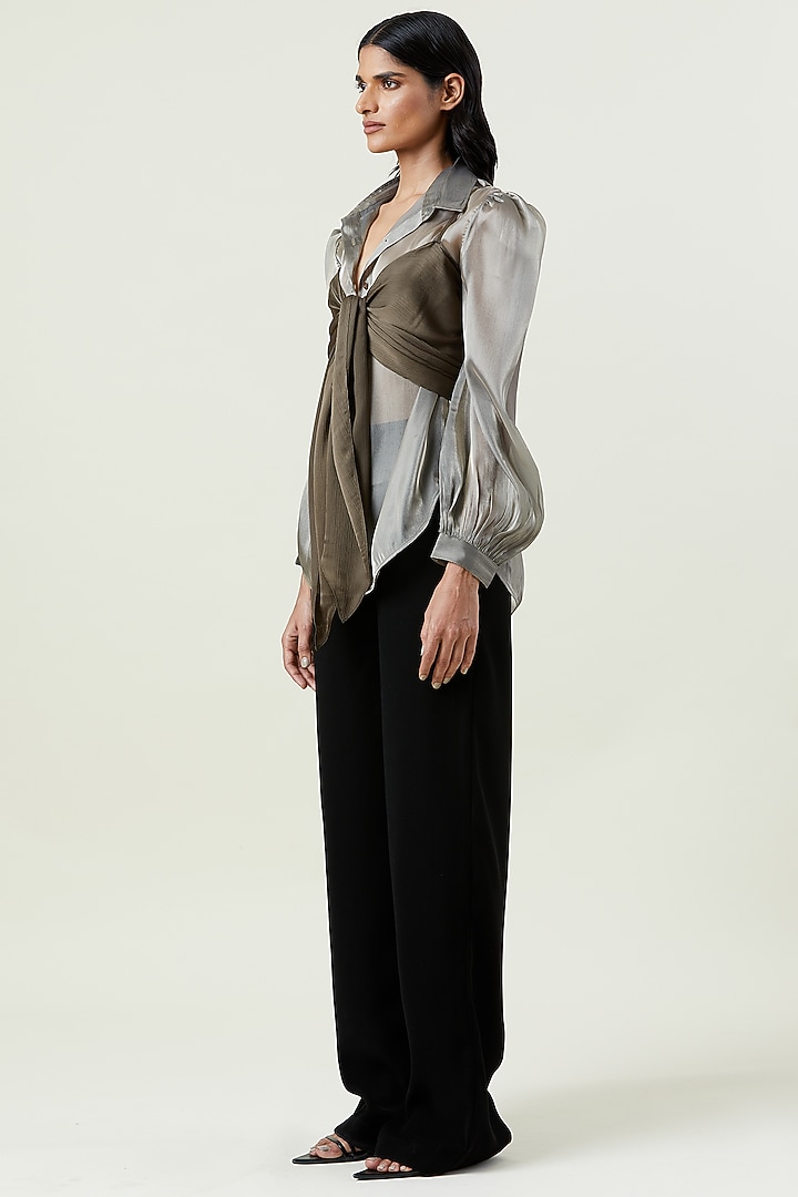 Brown Polyester & Organza Shirt by Kanika Goyal at Pernia's Pop Up Shop