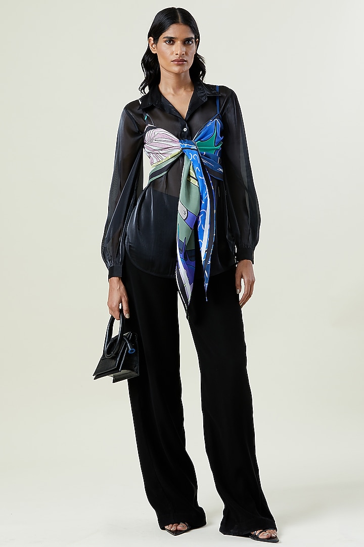 Multi-Colored Silk Engineered Printed Scarf Tie-Up Top by Kanika Goyal at Pernia's Pop Up Shop