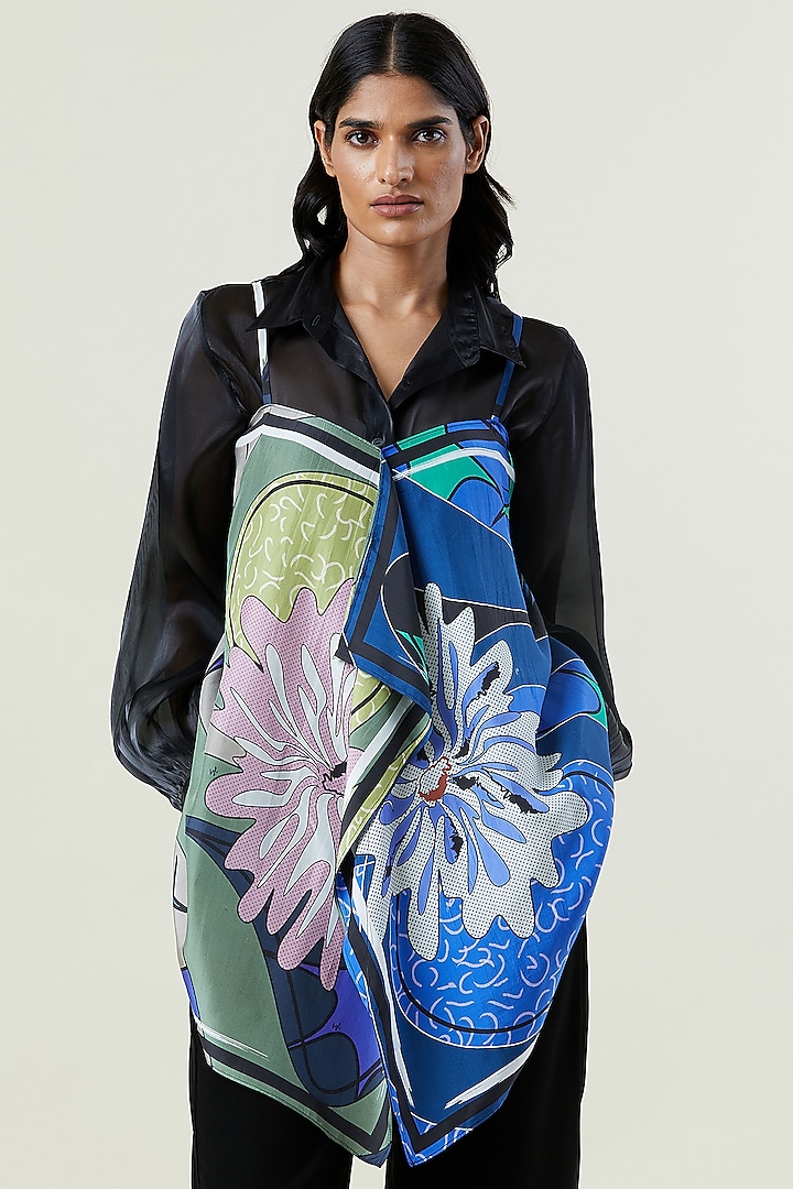 Multi-Colored Silk Engineered Printed Top by Kanika Goyal