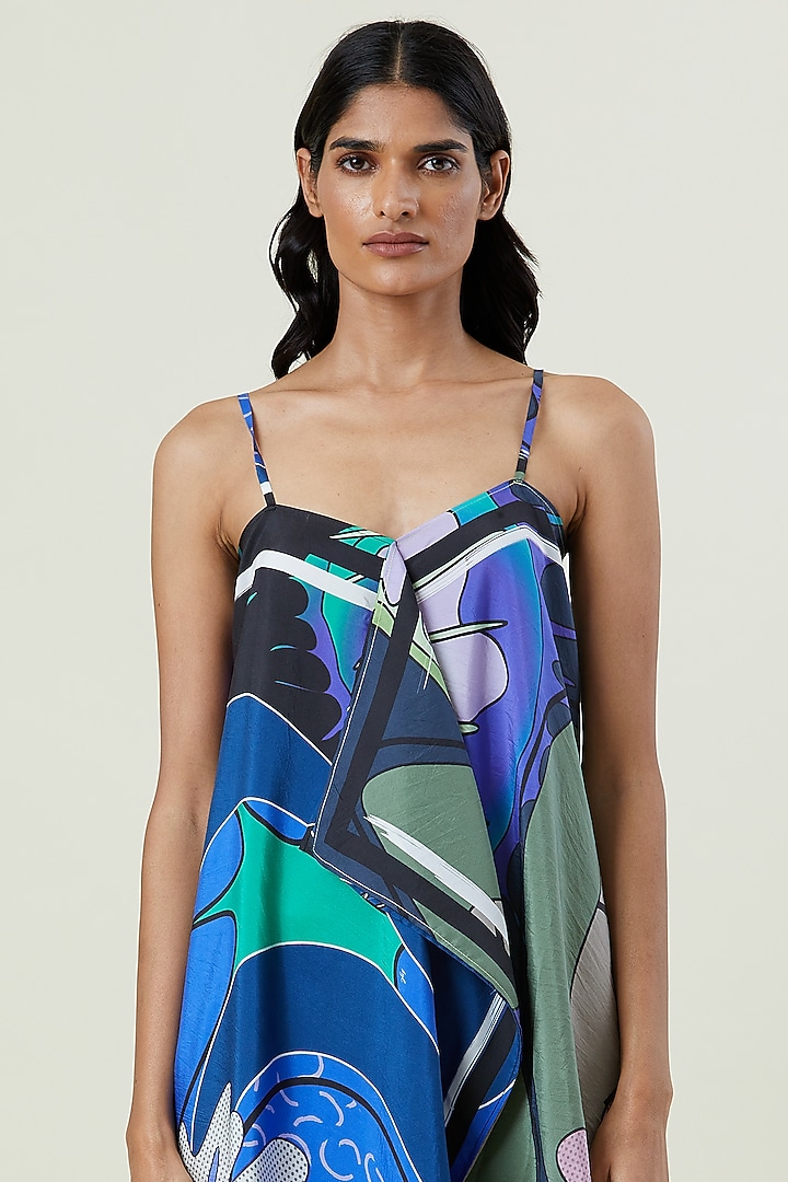 Multi-Colored Silk Engineered Printed Midi Vacation Dress by Kanika Goyal at Pernia's Pop Up Shop