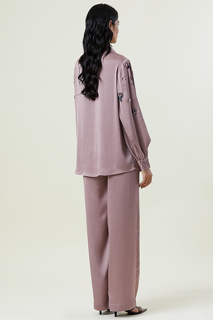 Dusty Pink Polyester Hand Embellished Co-Ord Set by Kanika Goyal at Pernia's Pop Up Shop