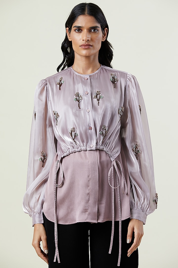 Dusty Pink Polyester Hand Embellished Overlay Shirt by Kanika Goyal