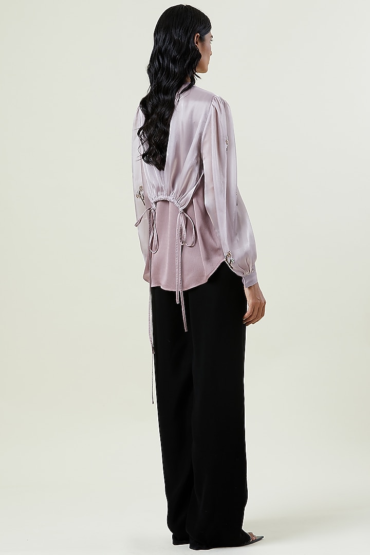 Dusty Pink Polyester Hand Embellished Overlay Shirt by Kanika Goyal at Pernia's Pop Up Shop