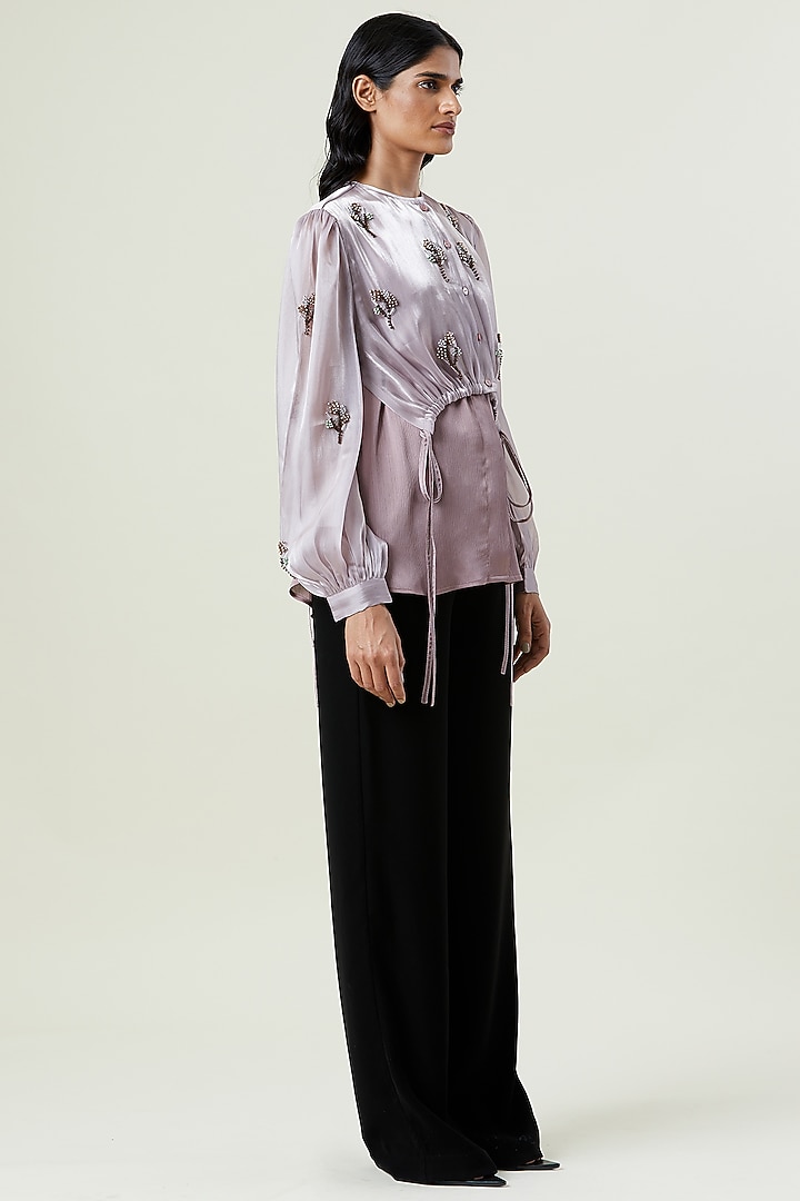Dusty Pink Polyester Hand Embellished Overlay Shirt by Kanika Goyal at Pernia's Pop Up Shop