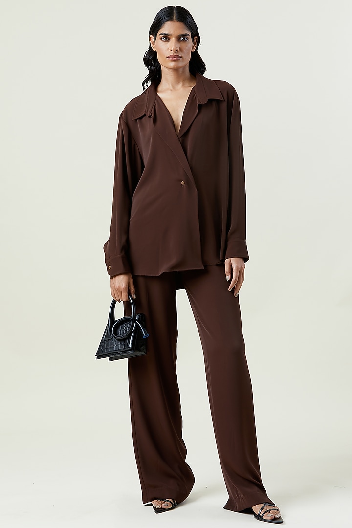 Brown Polyester Co-Ord Set by Kanika Goyal at Pernia's Pop Up Shop