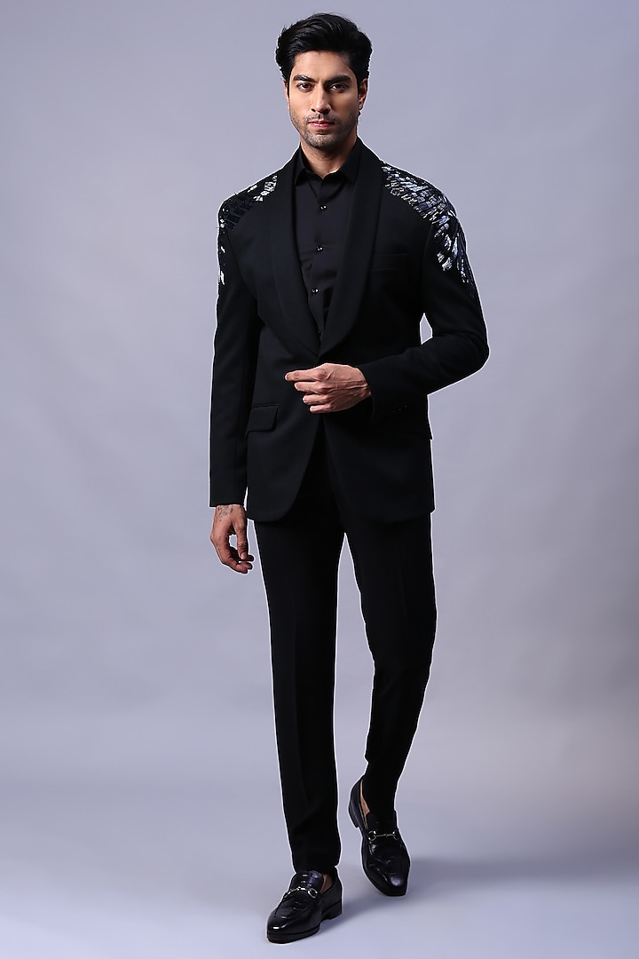 Black Pure Cotton Embroidered Shirt by Kanishk Mehta Designs