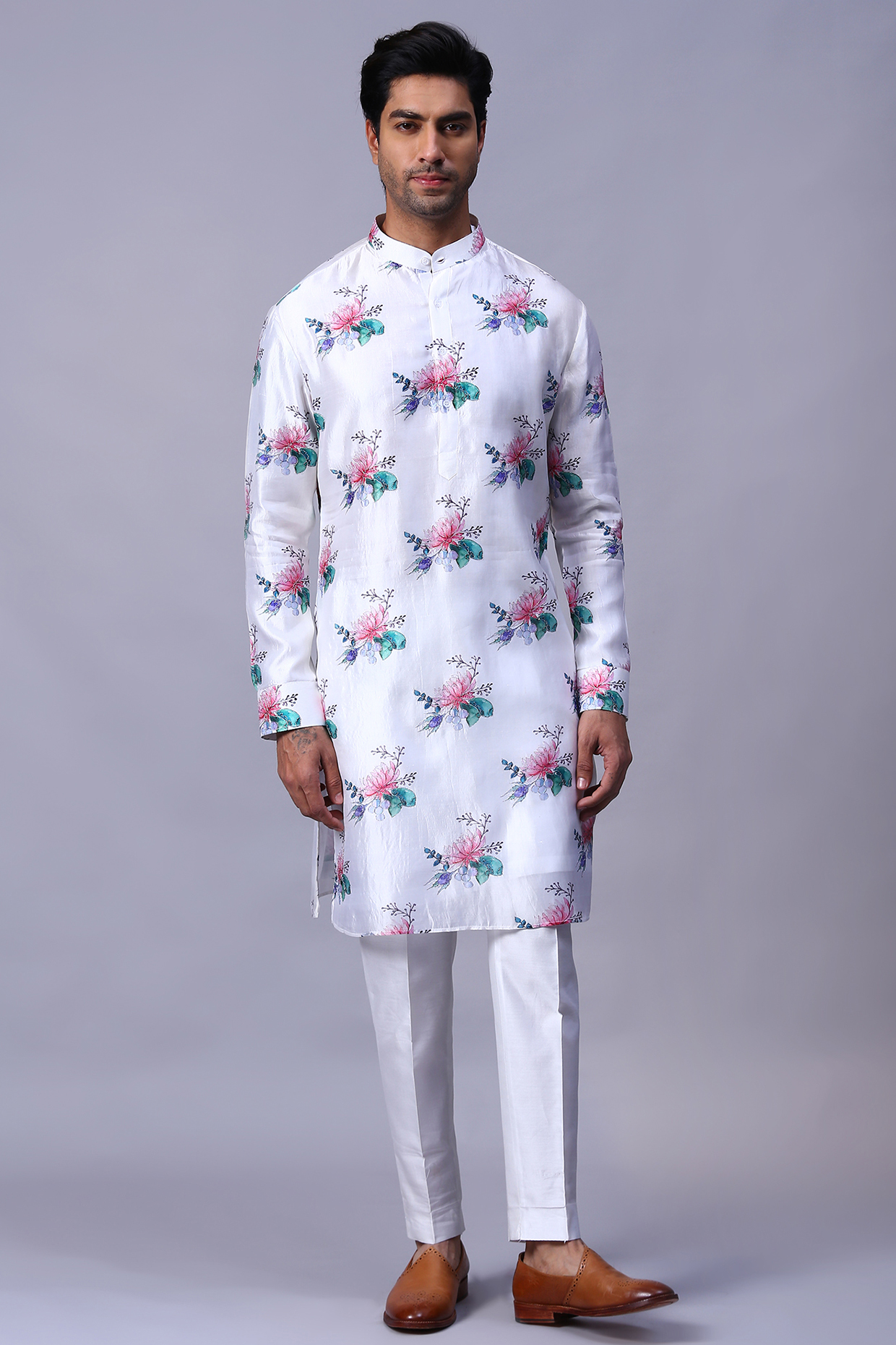 White Satin Kurta by Kanishk Mehta Designs