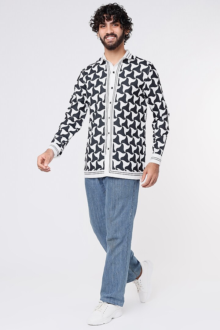 White & Black Printed Party Wear Shirt by Kanishk Mehta Designs at Pernia's Pop Up Shop