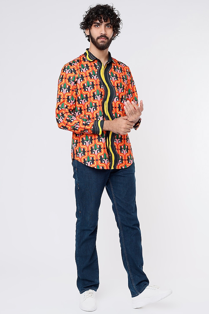 Orange Digital Printed Shirt by Kanishk Mehta Designs