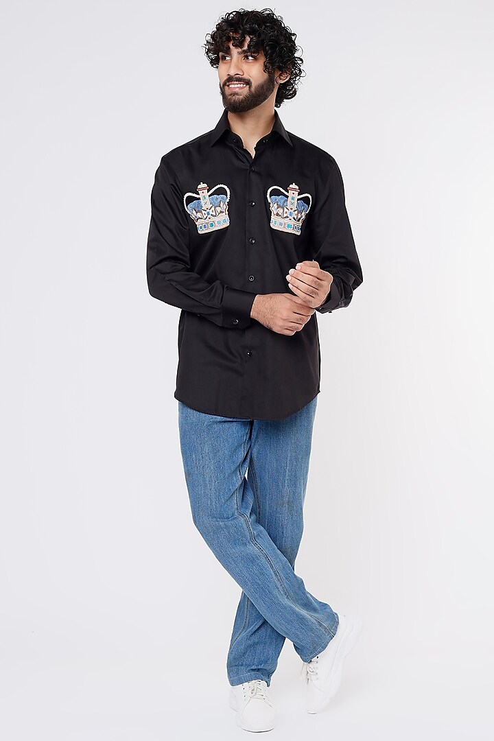 Black Embroidered Shirt by Kanishk Mehta Designs