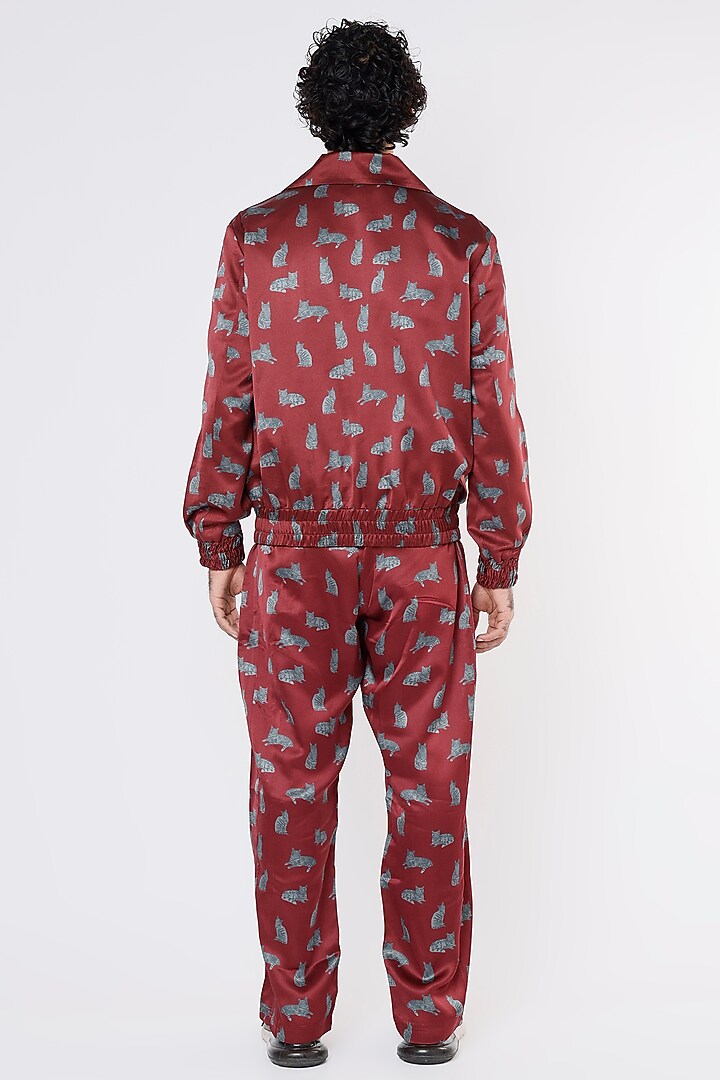 Maroon Printed Bomber Jacket Set by Kanishk Mehta Designs at Pernia's Pop Up Shop
