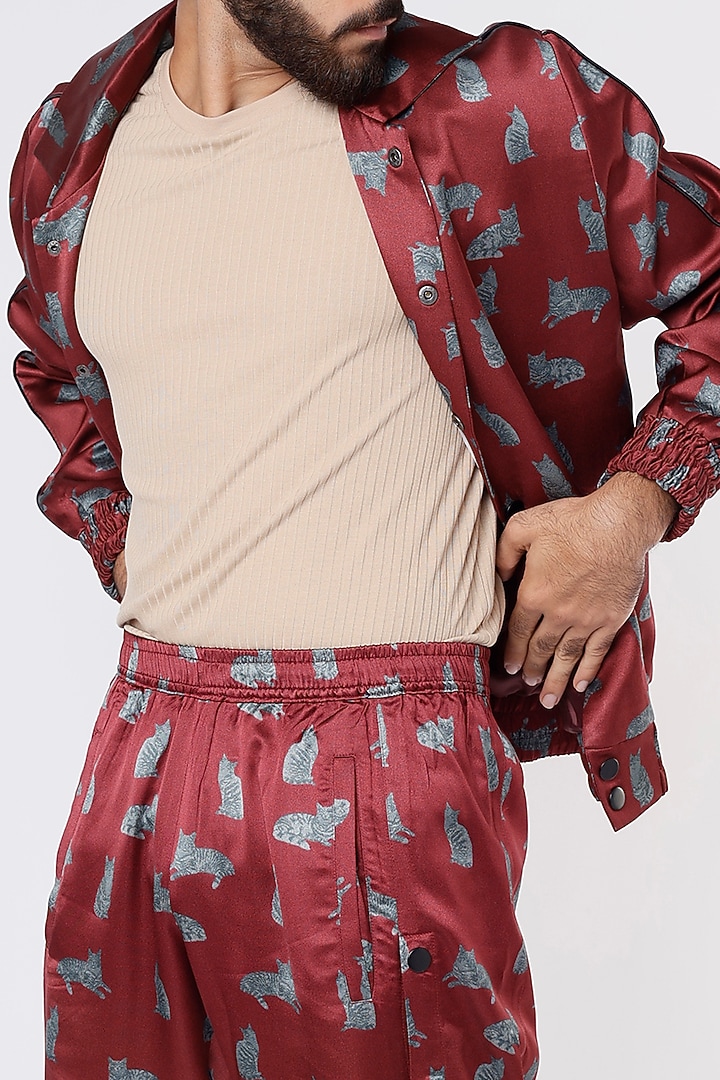Maroon Printed Bomber Jacket Set by Kanishk Mehta Designs at Pernia's Pop Up Shop