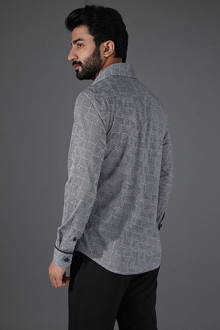 Grey & Black Hosiery Textured Party Wear Shirt by Kanishk Mehta Designs at Pernia's Pop Up Shop