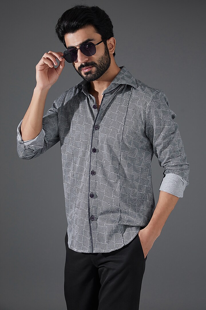 Grey & Black Hosiery Textured Party Wear Shirt by Kanishk Mehta Designs at Pernia's Pop Up Shop