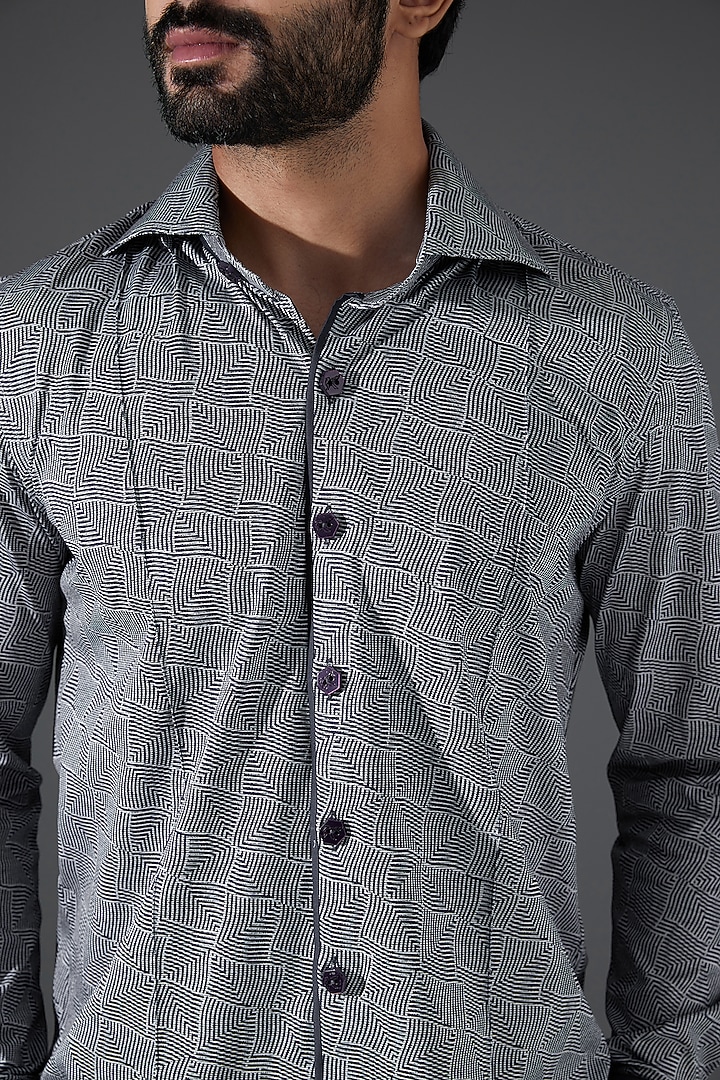 Grey & Black Hosiery Textured Party Wear Shirt by Kanishk Mehta Designs at Pernia's Pop Up Shop